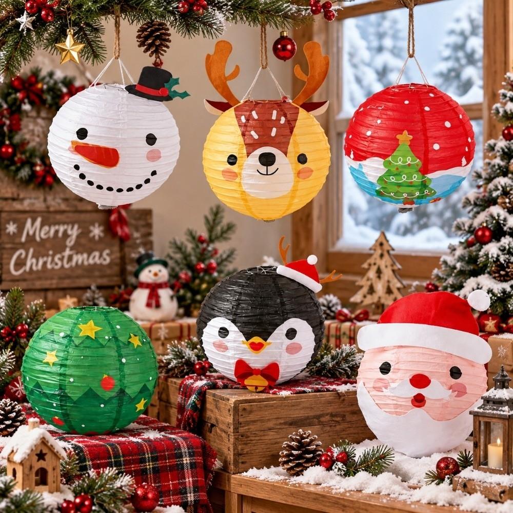 6 pcs DIY Christmas Paper Lantern Santa Claus Festival Lanterns Folding Lantern Ball Lantern Decor