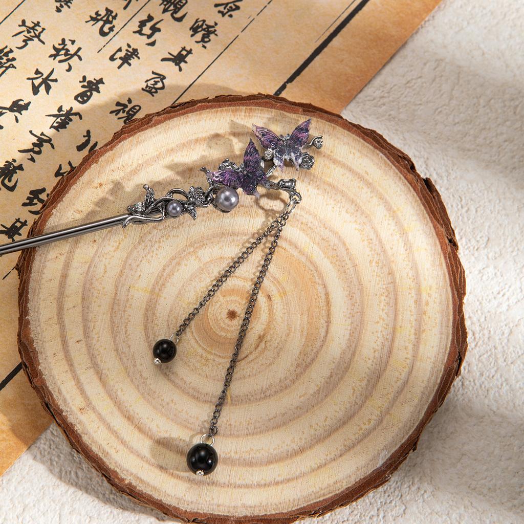 Nowy Chiński Sen Fioletowy Motyl Chwost Spinka do Włosów Trend Narodowy Styl Starożytny Zimny Wiatr Nisza Spinka do Włosów Krok Rocker Kobieta