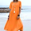 Ladies' Fashionable Vacation Solid Color Casual Round Neck Short Sleeved Loose Dress