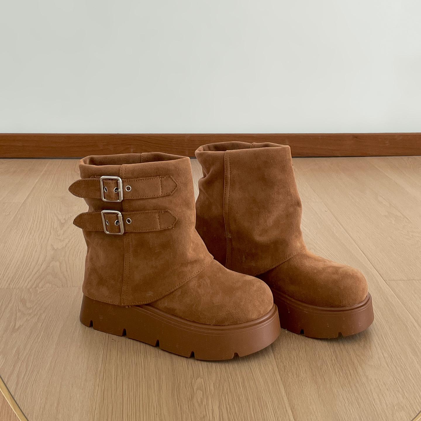 

Мода Мода Пряжка для ремня Женские Ботильоны Мода Платформа Толстая Подошва Обувь Современные Короткие Боты Для Женщин 2025 Новинка 40 верблюд