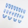 Elegant Sky Blue Nail Art Stickers: Wearable Nail Tips with White Accents, Cool and Stylish Design