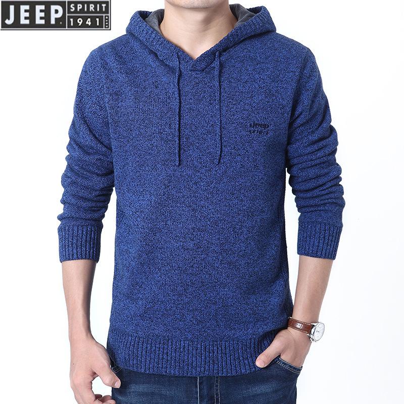 JEEP SPIRIT Men's Fleece-Lined Hooded Pullover Sweater, Plus Size, Warm Knitwear 2022