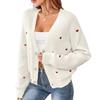 Love embroidered knitted sweater jacket, European, American autumn and winter single-breasted V-neck sweater cardigan for women