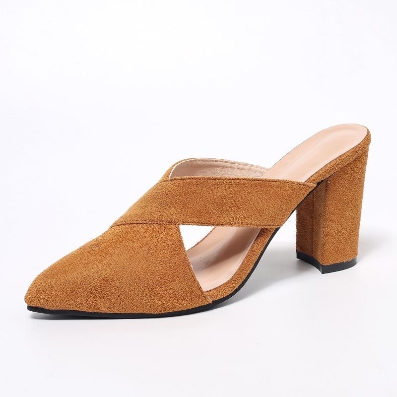 Fashion Women's Fashion Baotou Slippers Autumn New Pointed Head Deep Hollow Suede Anti-slip Wear-resistant High Heels