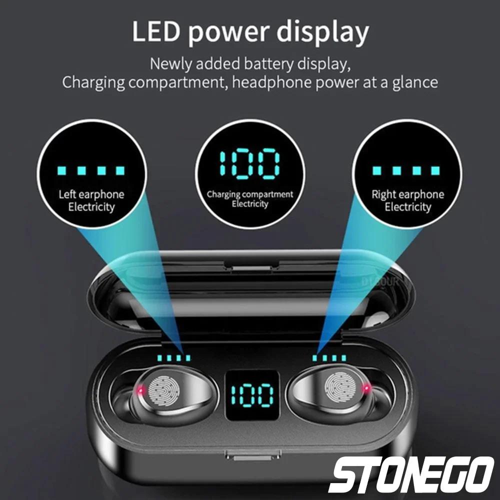 Wireless Bluetooth TWS Sport Headphones Waterproof Noise Cancelling HiFi Deep Bass Dual Earbuds with Charging Box