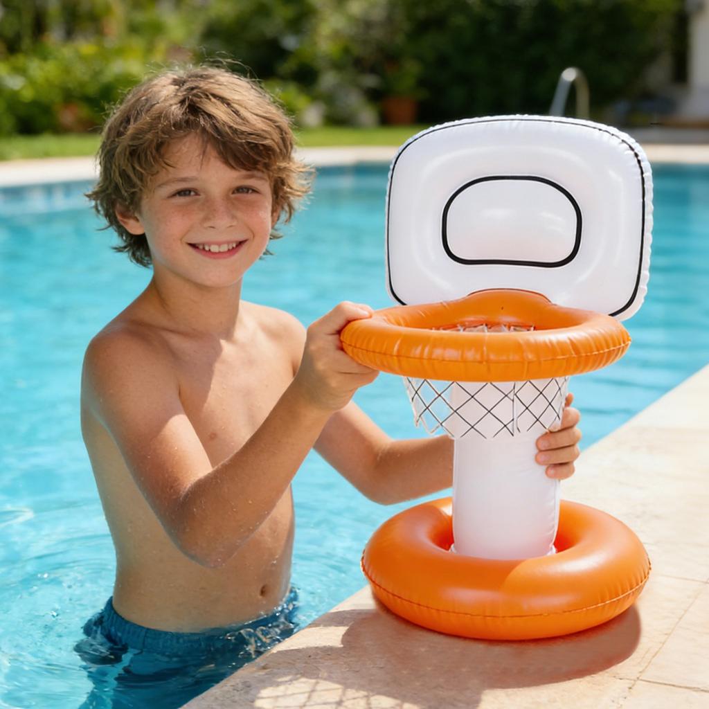 Inflatable Pool Basketball Hoop Set with Floating Base and Ball Suitable for Water Play and Outdoor Activities Durable Plastic Material