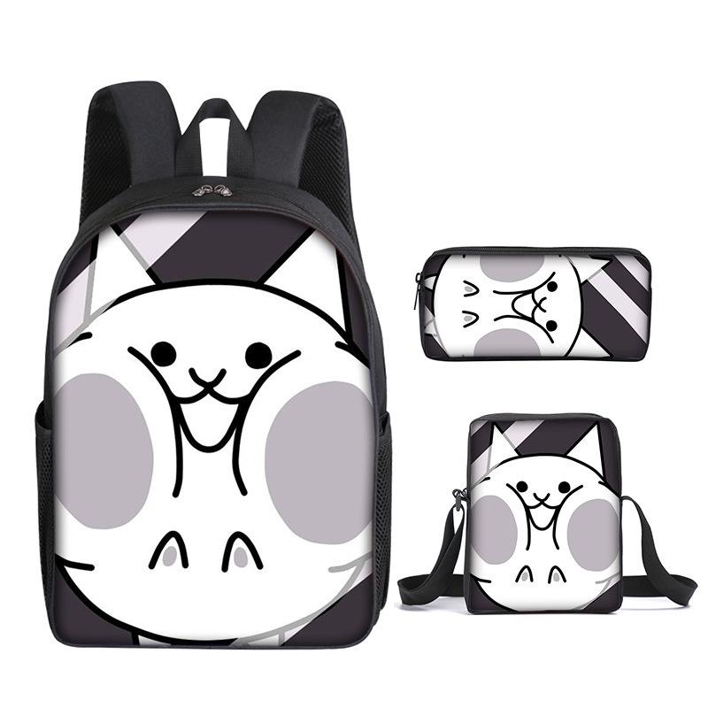 The Battle Cats Rucksack Dreiteiliges Set für Kindergartenkinder, Rucksack mit großem Fassungsvermögen, Umhängetasche, Federmäppchen