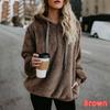 Women Sweaters Fleece Zipper Hooded Pullover Casual Solid Color Ladies Tops Long Sleeves Loose Plush Sweater