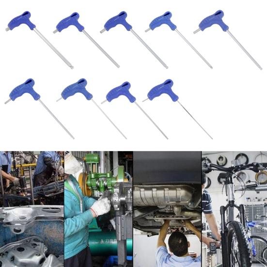 Small Space Operation Tool T-Handle Hex Wrench, Professional Ergonomic Grip Metric Extended Shaft Industrial Equipment Maintenance Wrench for