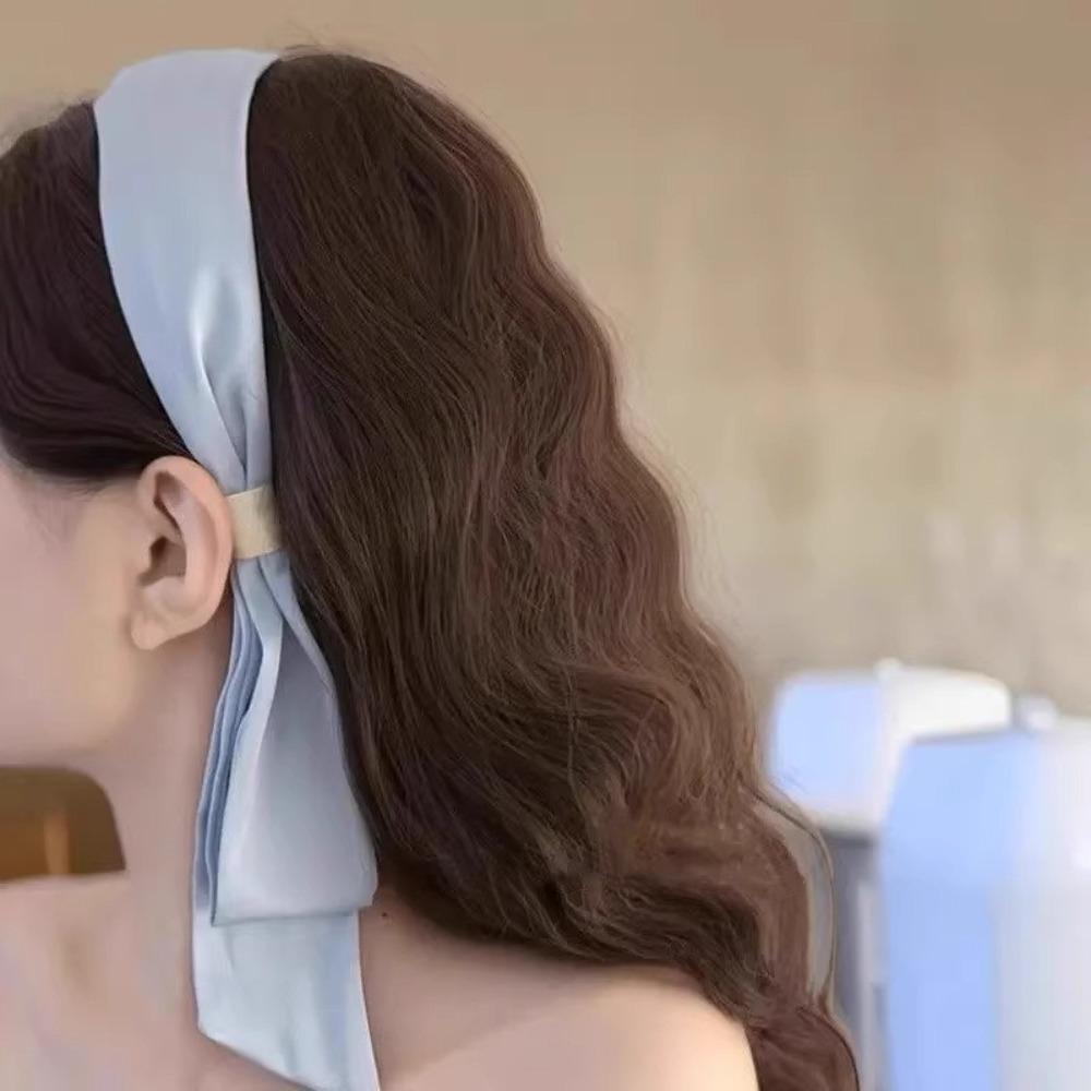 Korean Style Bow Headband Solid Color Hair Hoop Vintage Ribbon Hair Band Headwear