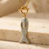Fisch Emaille Blaue Strasssteine Anhänger Charm Halskette 18K Gold Beschichtet 304 Edelstahl Paperclip Glieder Kette Ozean 45cm(17.7 ")lange