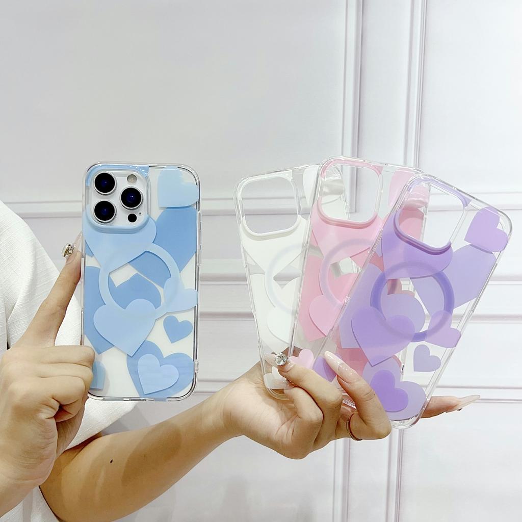 For iPhone 16 Pro Max Case Heart Pattern TPU + PC Protective Phone Cover Compatible with MagSafe