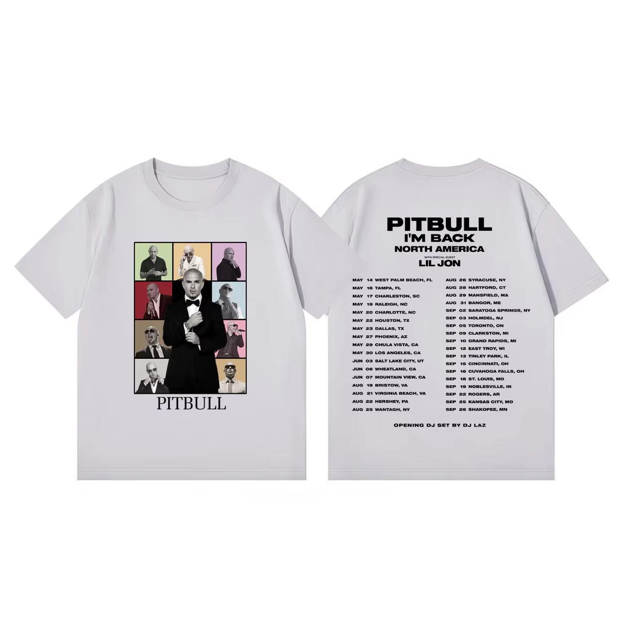 Pitbull I'm Back Tour 2026 Merch T-Shirts Rapper Mr.worldwide Grafik T-Shirts Herren Damen Mode Hip Hop Streetwear Oversized T-Shirt Freizeitkleidung M