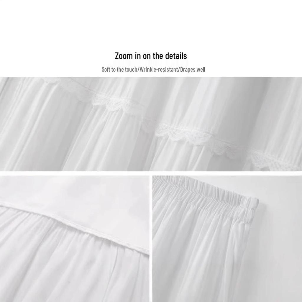 2025 High-End Summer Women's Fairy Lace Pleated Midi Skirt with Large Swing.