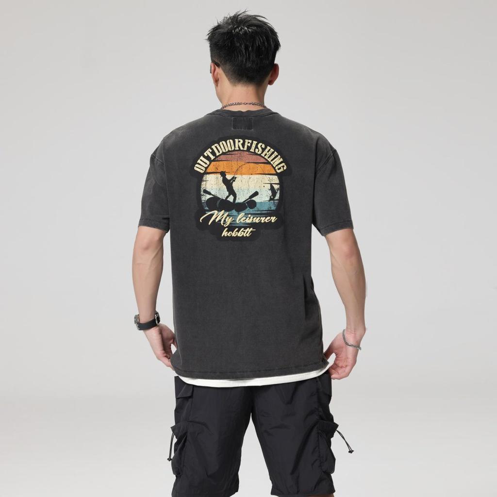 Herr 230g Tungvikt T-shirt i Ren Bomull, 2025 Ny Stil, Kortärmad, Sommar Lös Passform, Amerikanskt Trendigt Märke.