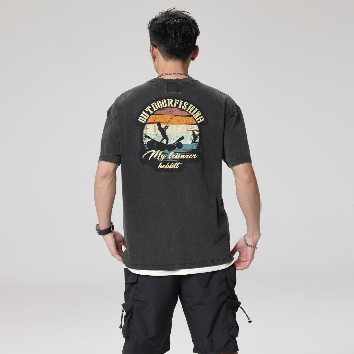 

Мужская футболка из сверхтяжелого хлопка 230 г, новый стиль 2025 года, с коротким рукавом, летняя, свободного кроя, от американского трендового бренда. XL (70-80 kg) чёрный