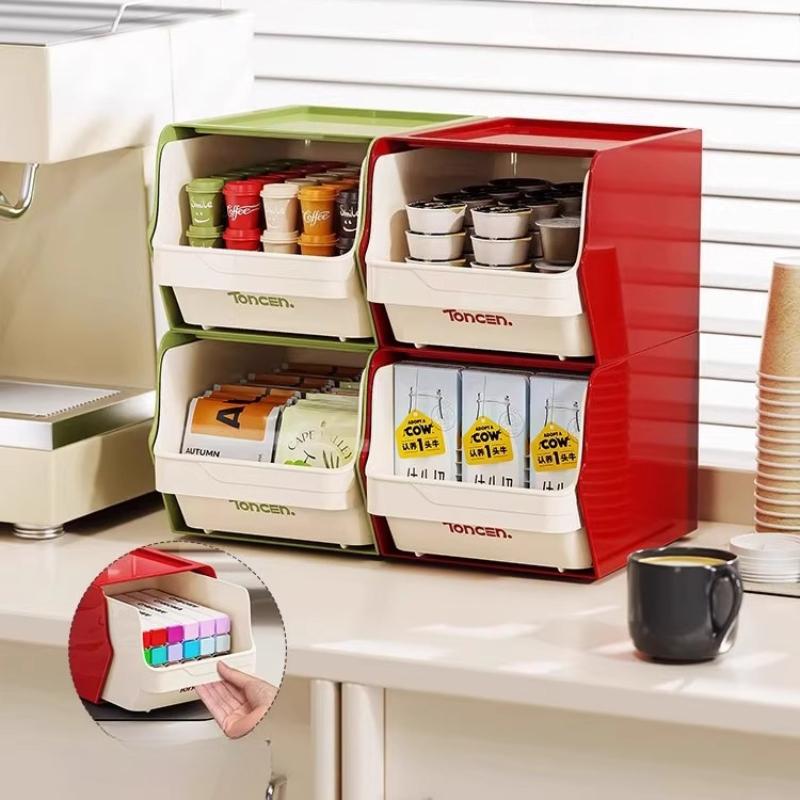 Office Desktop Storage Box Organizer Kitchen Clear Drawer Tea Bag Storage Container Capsule Coffee Instant Milk Tea Storage Rack