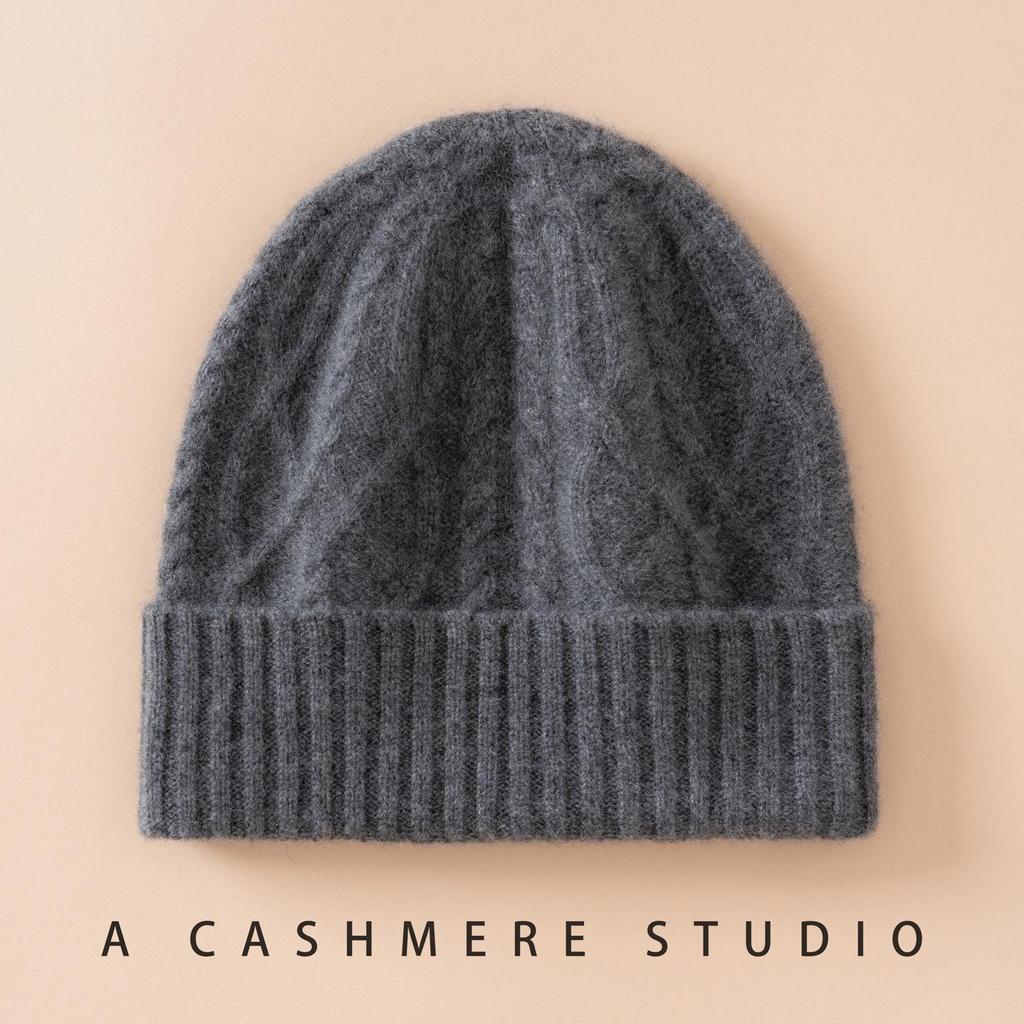 Women's Cable Knit Cashmere Hat - Warm Ear Protection, Solid Color, Versatile Winter Accessory