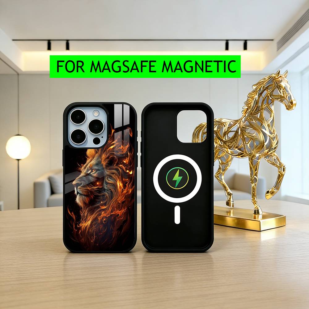 L-Lion P-Pattern Phone Case For iPhone17,16,15,14,13,12,11 Plus,Pro Magnetic with Magsafe Wireless Charging