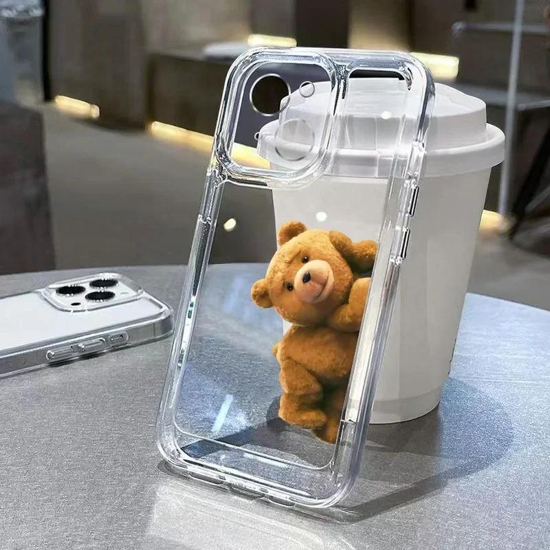 Cartoon Beer Bear Phone Case For iPhone 17 16 15 11 12 14 13 Pro Max Mini SE 7 8 Plus Funny Luxury Transparent Soft Cover Shell