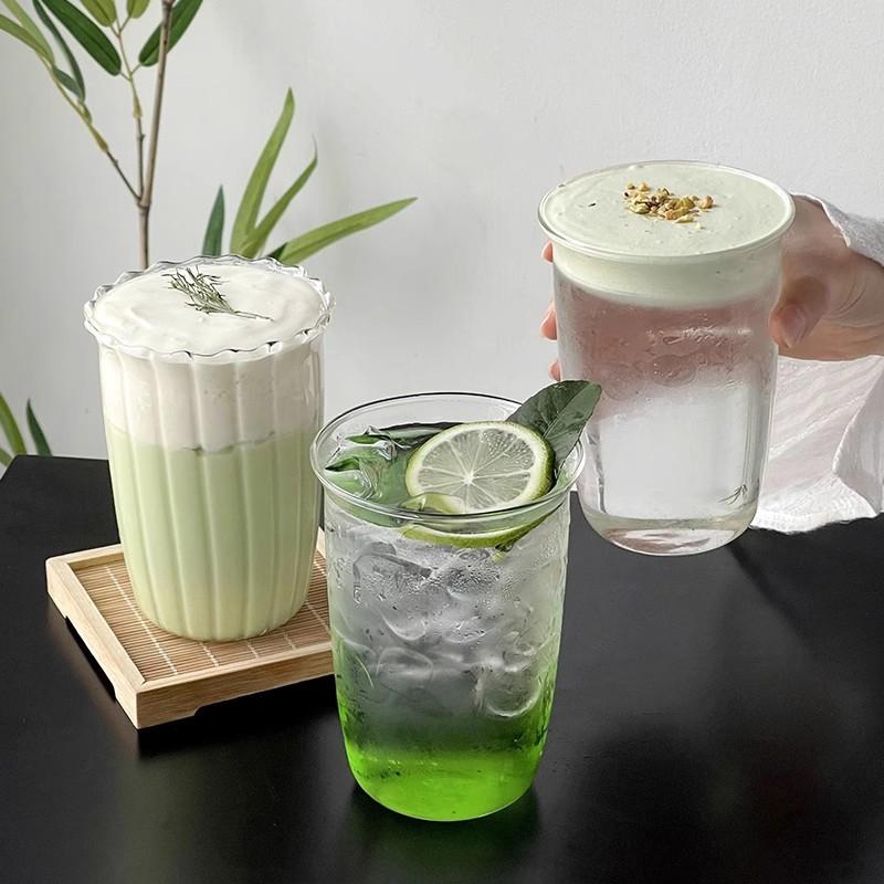 Large Capacity Glass Cup Coffee Cold Drink Cup High Transparency Latte Cold Drink Coffee Milk Cup Household Drinking Glass Cup