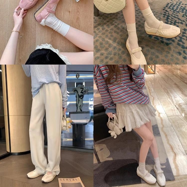 Cowhide grape mother same ballet pearl moral training shoes women's Velcro inner height increase Mary Jane shoes casual sports shoes