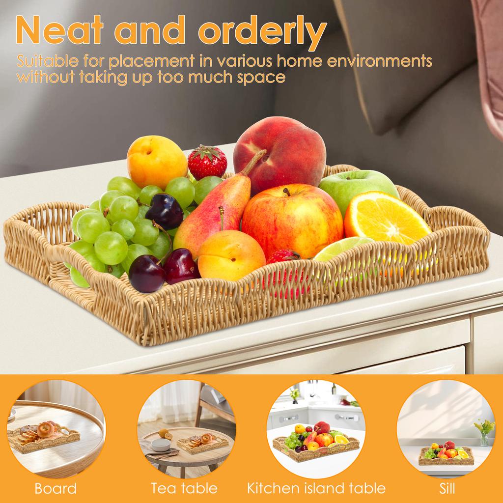 Imitation Rattan Tray Vintage Rectangular Serving Tray Decorative Tabletop Serving Baskets Multifunction Organizing Platter
