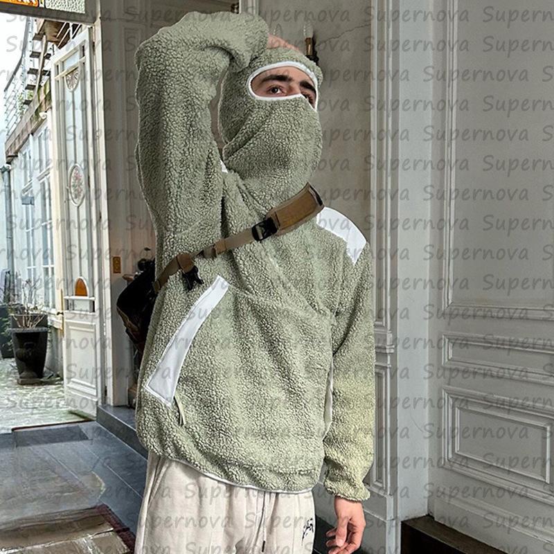 European and American men's solid color thick warm hooded loose hoodie