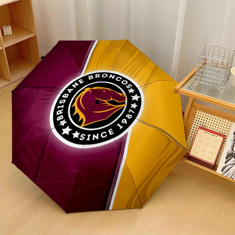 Brisbane Broncos Print Auto 8?Ribs Folding Umbrella Wind Resistant Lightweight Automatic Umbrella For Daily Travel