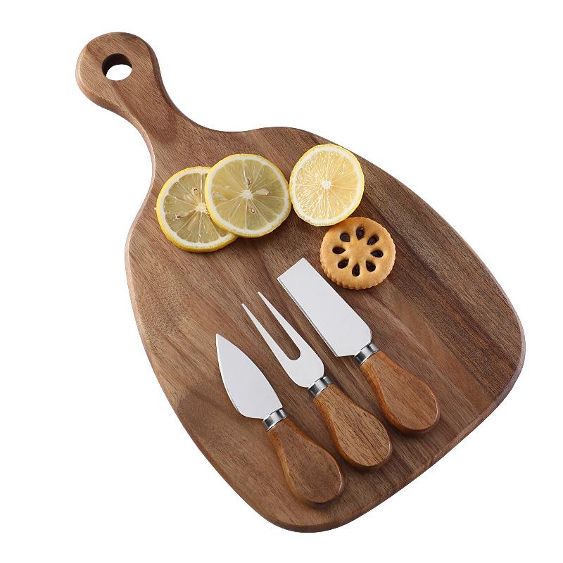 Acacia Wood Cutting Board Cutting Board Steak Western Fruit Chopping Board   Set Cheese Knife Three-piece Set