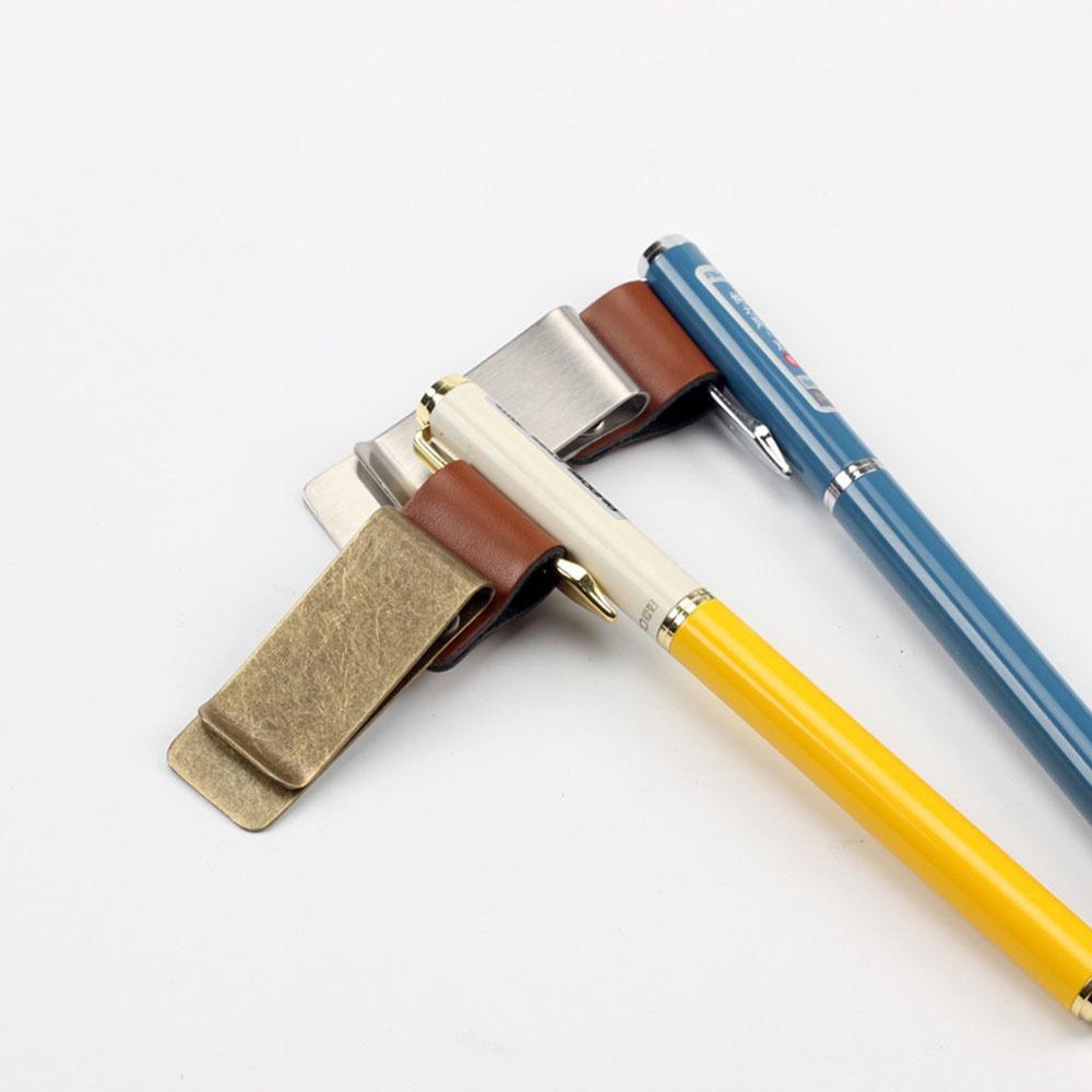 Handmade Leather and Brass Pen Holder Clip for Travelers Notebook Journal Stainless Steel Pen Loop Office Writing Supplies