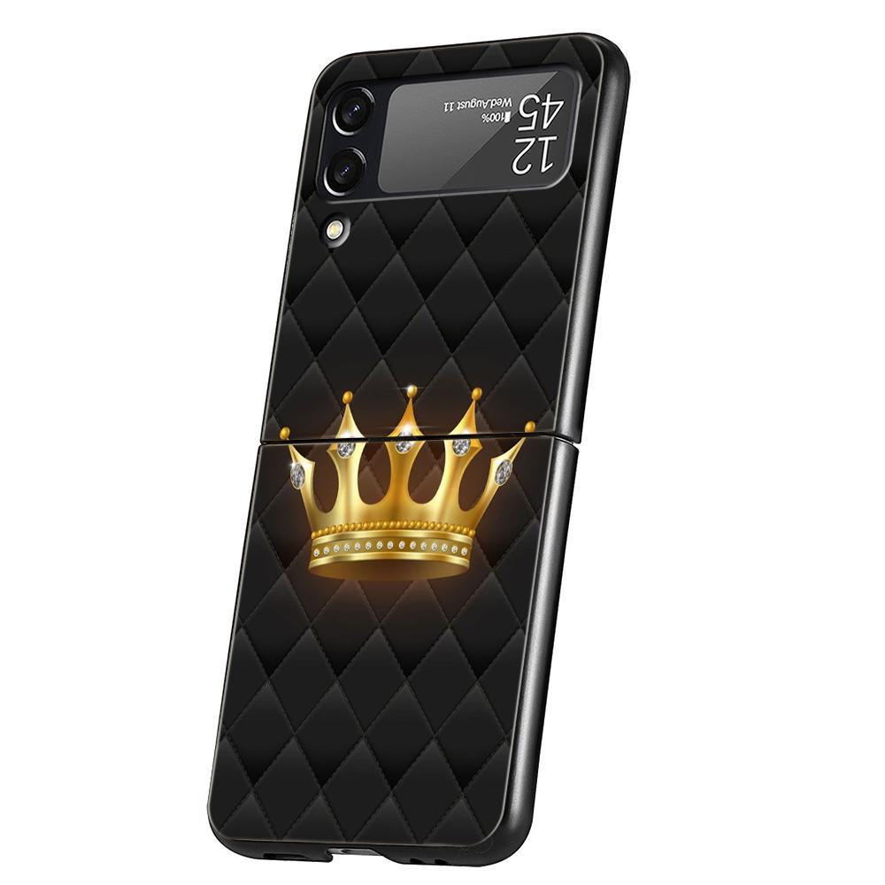 Diamond Crown Hard PC Phone Case For Samsung Galaxy Z Flip 4 5 Black Cover For Galaxy Z Flip 3 Foldable Shockproof Cases Capas