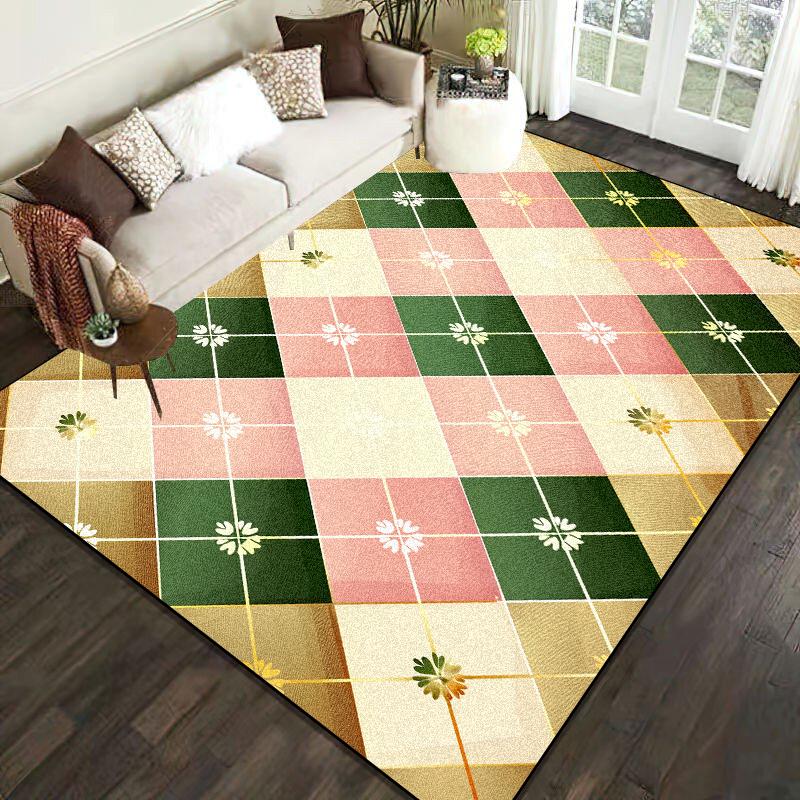 Nordic Style Geometric Large Rugs for Living Room Modern Decoration Home Carpet Luxury Green Bedroom Rug Non-slip Washable Mat