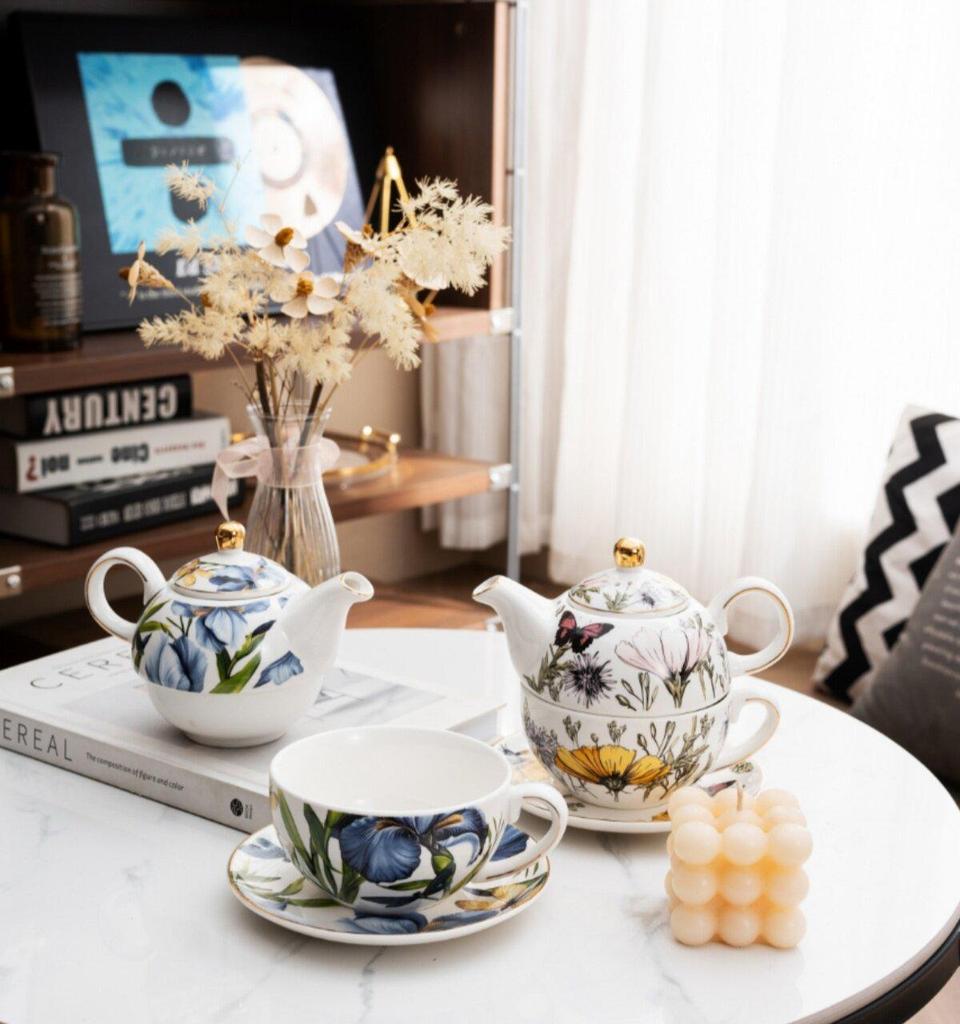 Elegant Floral Dream Coffee & Tea Set: Mother-Child Pot with Gift-Ready Cup & Saucer