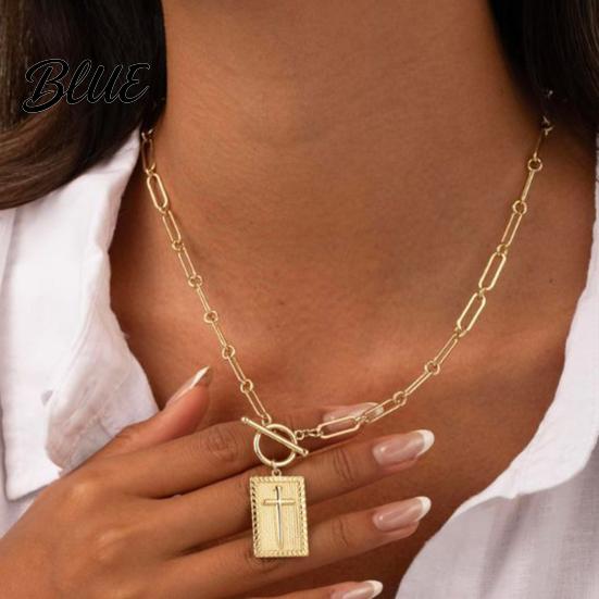 Faith Symbol Necklace Women Cross Pendant 16" Paperclip Chain Trendy