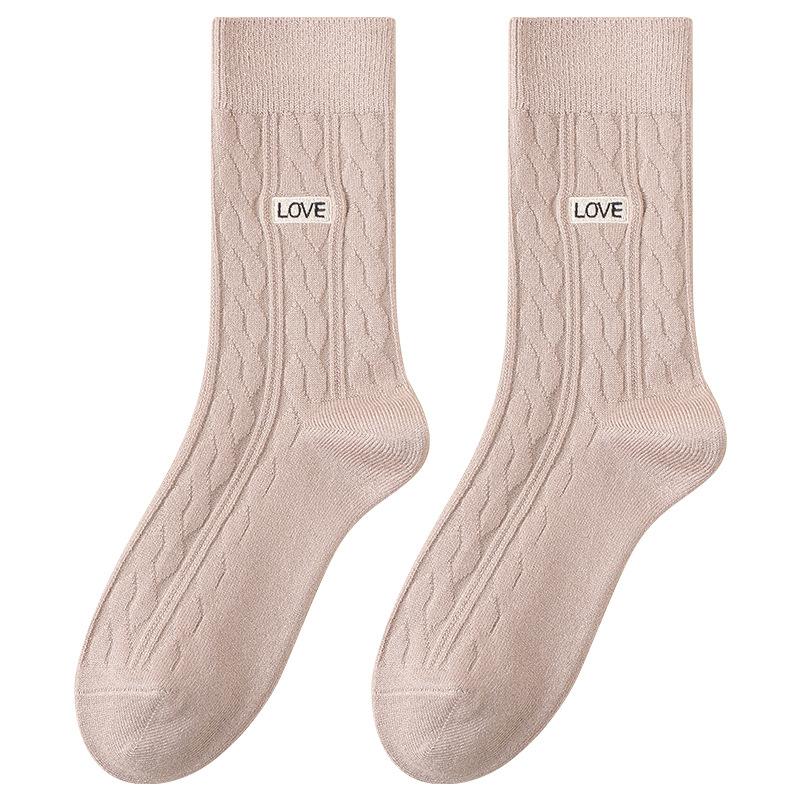 Women's Embroidered Midtube Pile Socks All Match Comfortable Breathable Slim Midtube Pile Socks