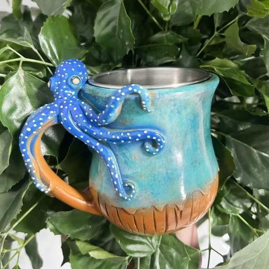 Ocean Octopus Coffee Mug Handmade 3D Octopus Tea Cup Octopus Tentacles Beard Mug Artistic Ocean Creature Mug
