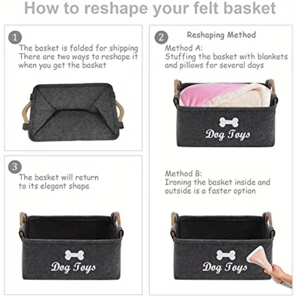 Felt Pet Toy Storage Basket Large Capacity Durable Toy Organizer For Cat Dog Toys