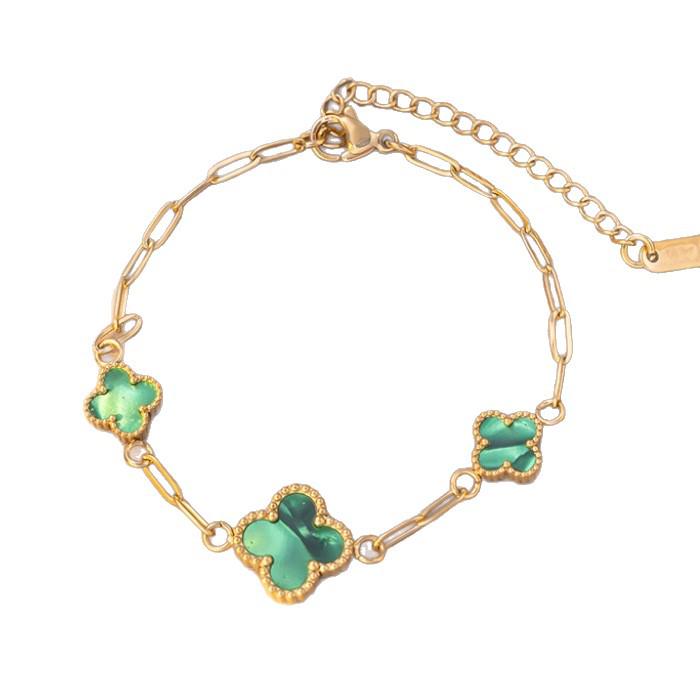 18K Light Luxury Titanium Steel Clover & Triple-Flower Bracelet with Mother-of-Pearl for Women