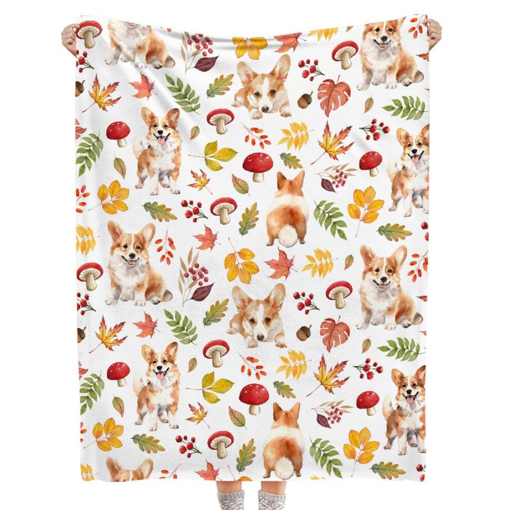 Cute Corgi Blanket Puppy Pattern Blanket Soft Flannel Blanket for Children Adult Gift Blanket