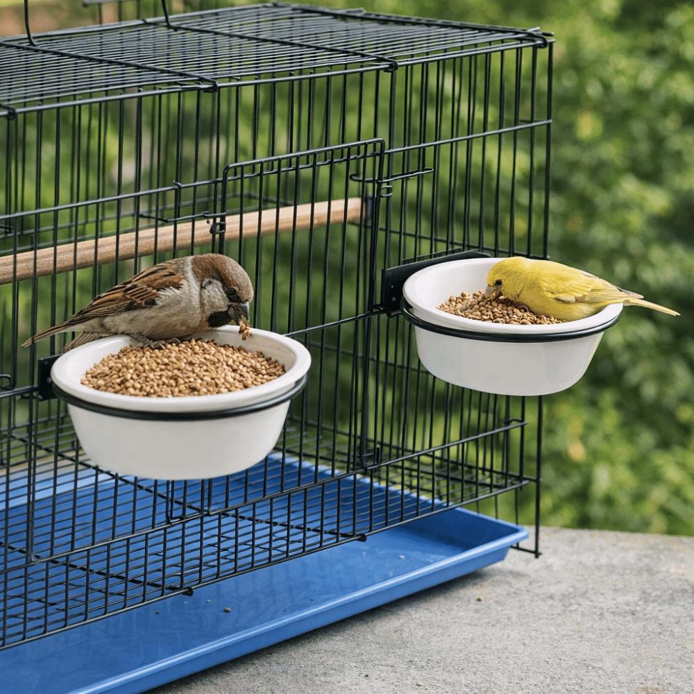 Wide Mouth Hanging Ceramic Parrot Bowl Detachable Prevents Spills Bird Feeding Bowl with Stand Parrot Water Feeder Small Pets