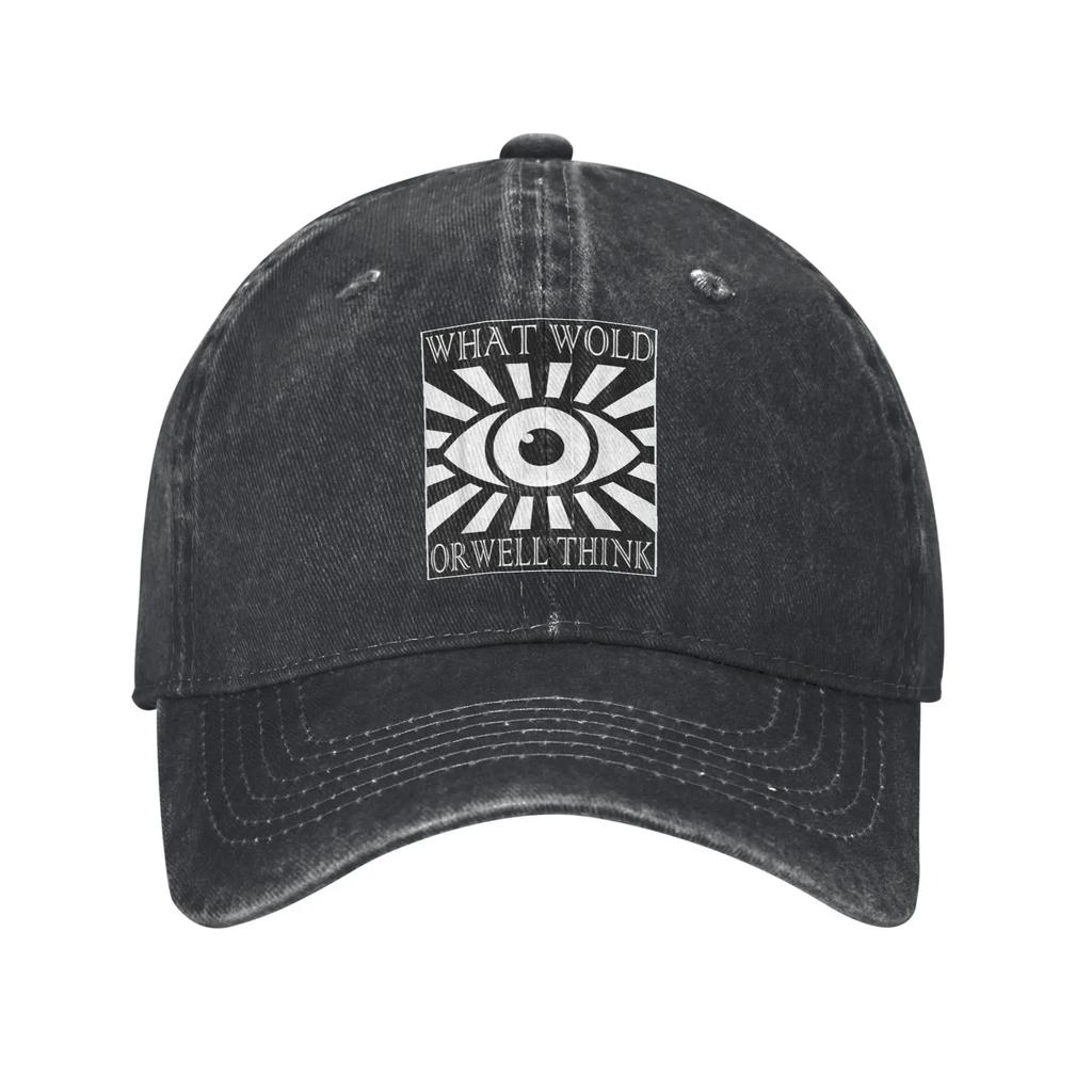What Would Orwell Think Unisex Baseball Cap Fiction Dystopian Distressed Denim Caps Hat Casaual Workouts Adjustable Fit Headwear
