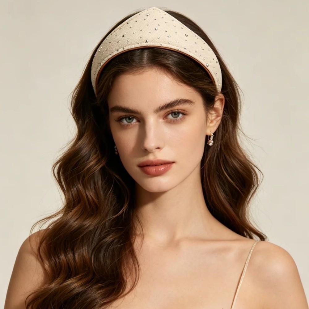 Klassieke Lederen Driehoekige Hoofdband Brede Rand Antislip Haarband V-Vorm Strass Hoofdband Bruiloft