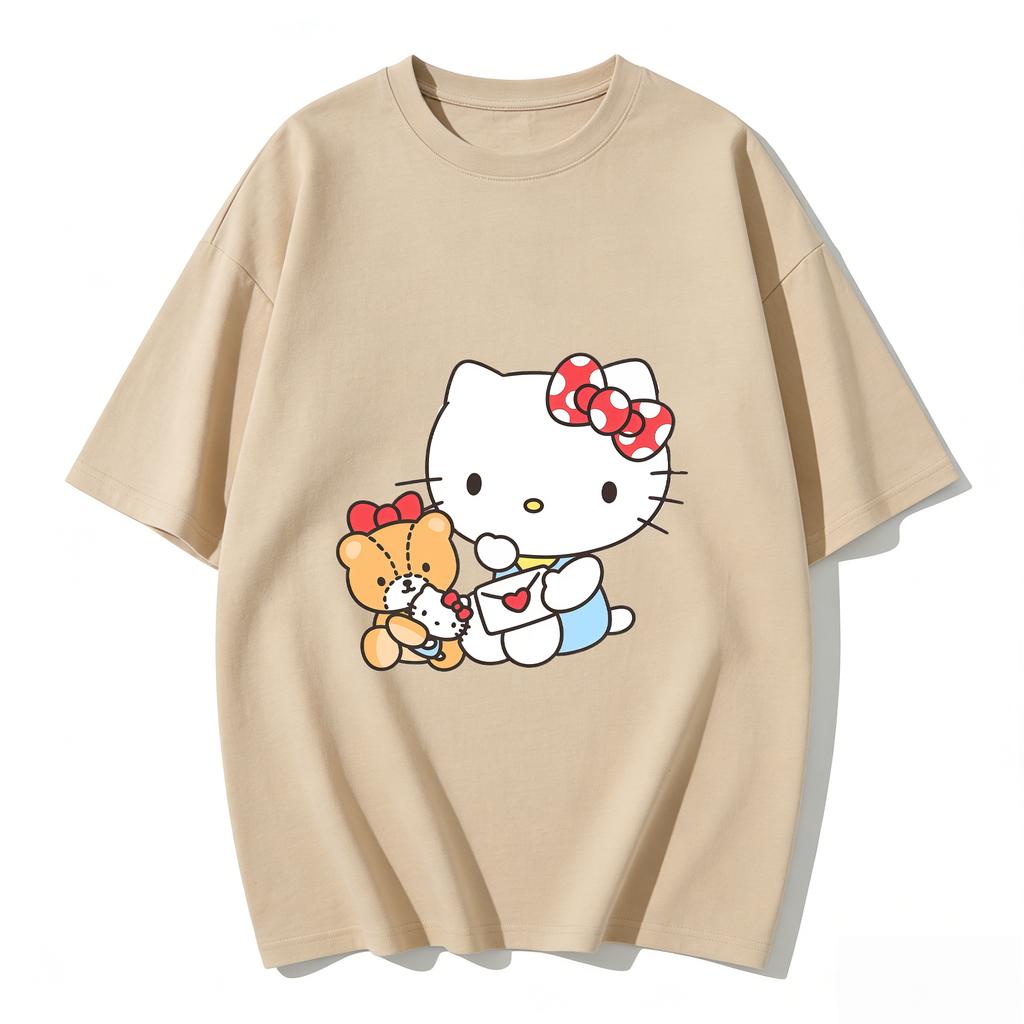 2026 Summer Hello Kitty Cartoon Printed Short Sleeve Pure Cotton Tshirts Womens Family Matching Outfits Tops Tee Trendy Y2k