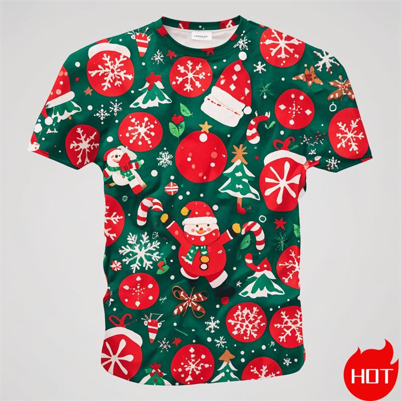 New Fashion 3D Print Happy Christmas Men Casual Short Sleeve