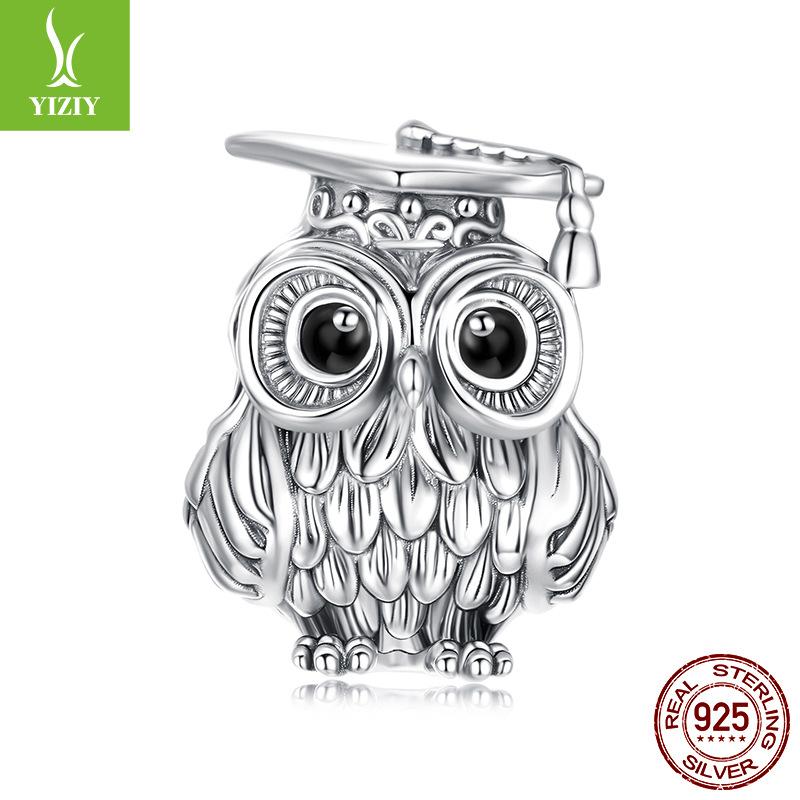 Graduation Season Wisdom Owl Diy Beaded Graduation Gift S925 Silver Beads Jewelry Accessories