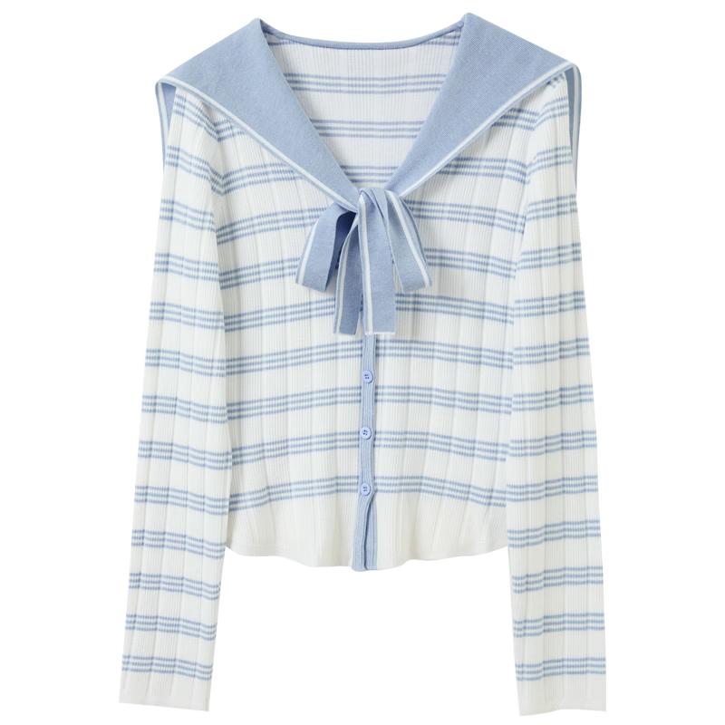 Тонкий вязаный топ в полоску с воротником-стойкой S