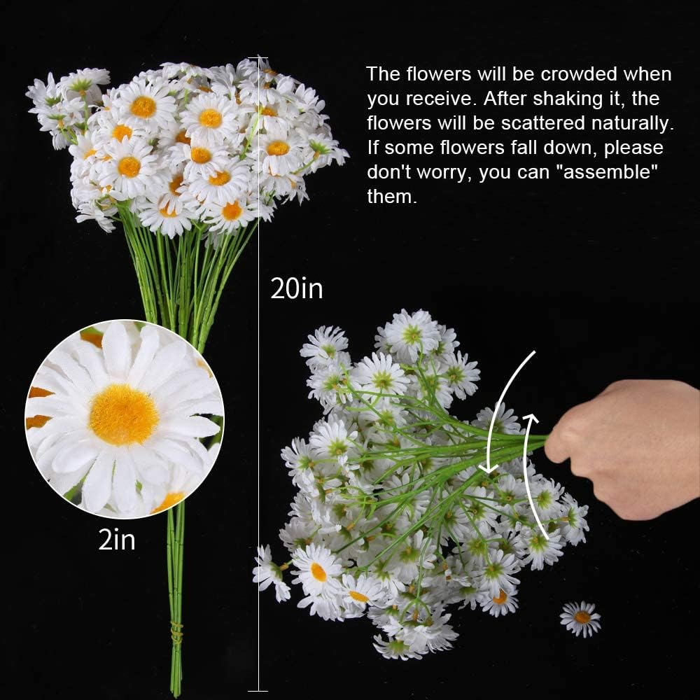 Artificial Daisy Flowers, White Silk Gerbera Daisies, Fake Wildflowers with Bendable Stems for Wedding Home Indoor Outdoor Decor