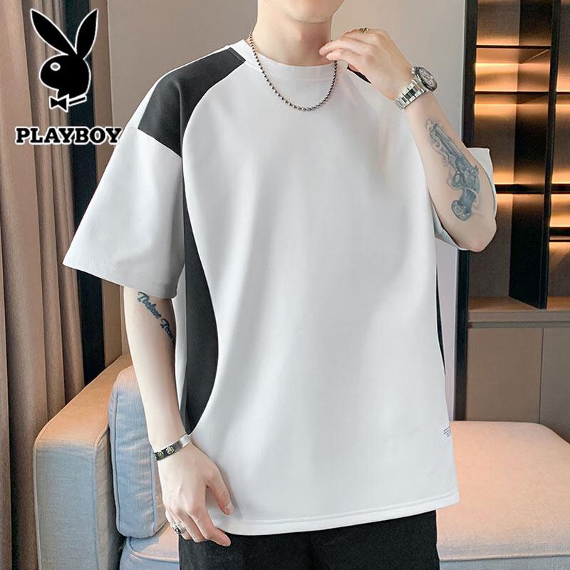PLAYBOY Men s Ice Silk Color Block Short Sleeve T-Shirt M