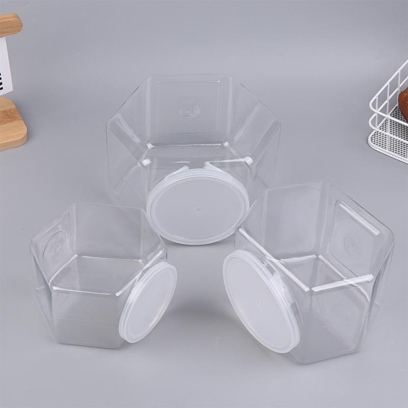 Portable Transparent Hexagonal Candy Cookie Jar Plastic Packaging Jars Sealed With Lid Food Storage Container Kitchen Supplies